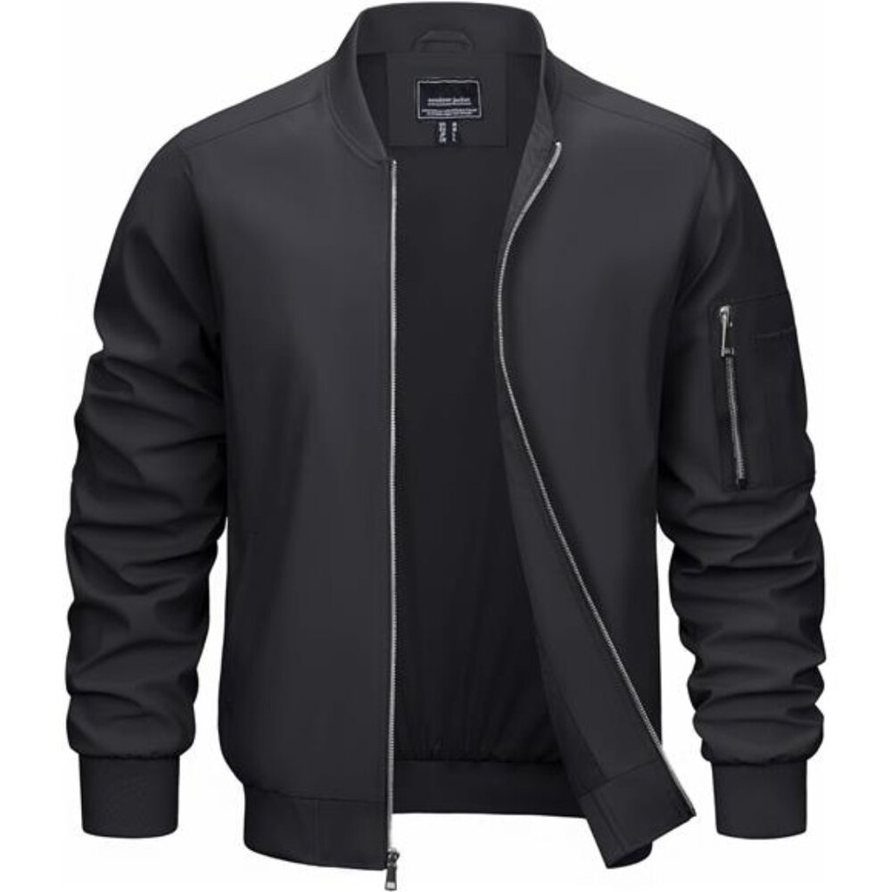Mens Bomber Jacket Lightweight Windbreaker Full Zip Casual Golf Coat Waterproof
